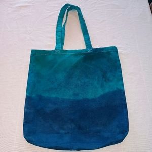 Hand dyed canvas tote bag shades of ocean blue.